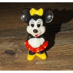 Vtg Disney Miniature Minnie Mouse 2" Red Polka Dot Dress Ceramic Figurine Taiwan